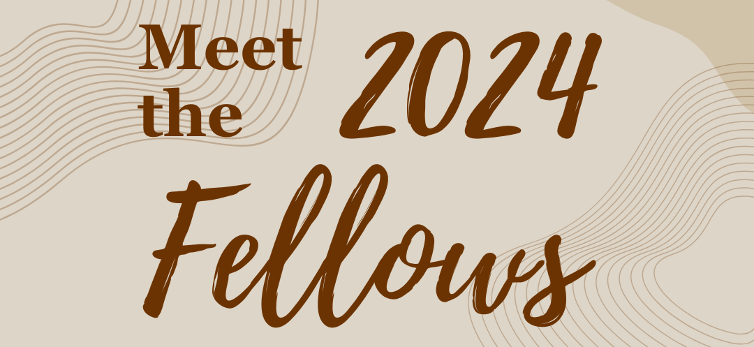 brown background with squiggly brown lines stating meet the 2024 fellows
