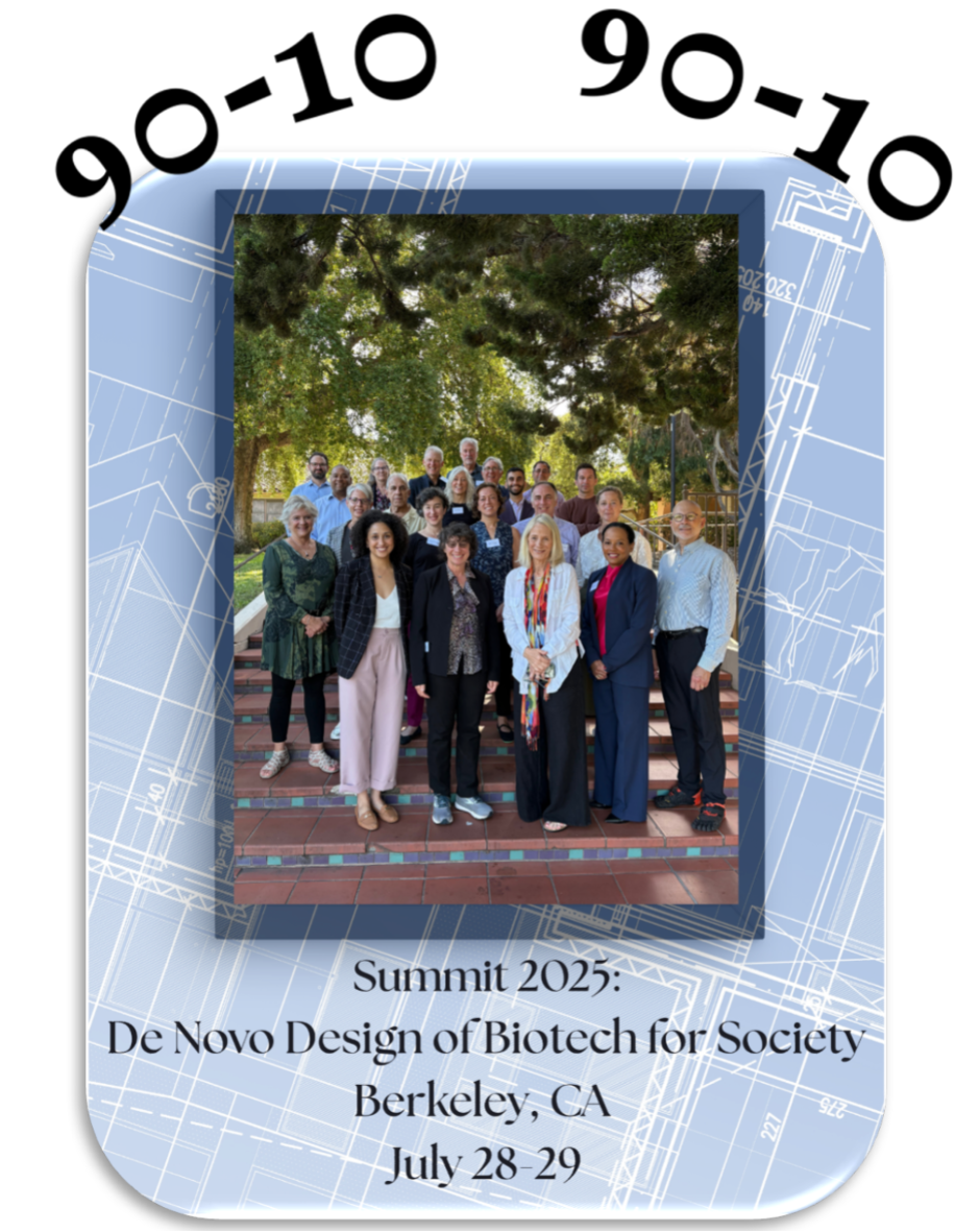 Group photo with a stylized frame reading, the 90:10 Summit