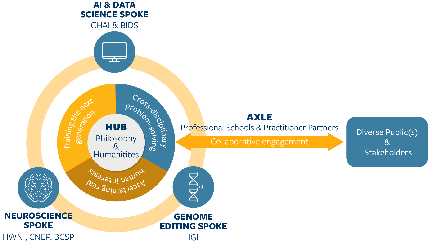 diagram of the conceptual organization model of hub, spoke, and axle.