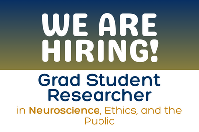 Decorative hiring announcement for a Graduate Student Researcher to join a project engaging neuroscientists, users of Brain-Computer Interfaces, and the public